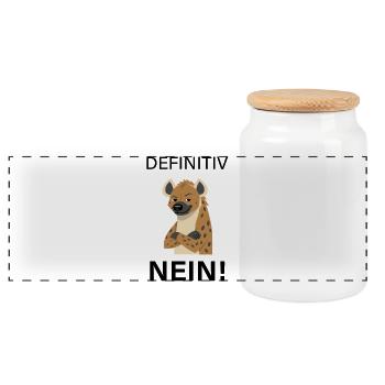 Selbstbewusste Hyäne Cartoon. Definitiv NEIN! - Panorama Keksdose mit Holzdeckel - Weiß - Vorne