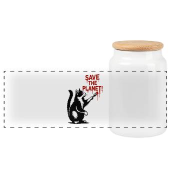 Planet Protection Cat Art - Panoramic Cookie Jar with Wooden Lid - white - Front