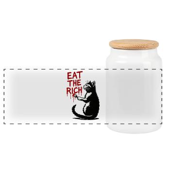 Black Cat Red Drop Text - Panoramic Cookie Jar with Wooden Lid - white - Front
