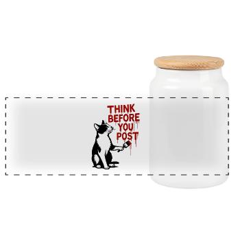 Réfléchissez avant de poster Cat - Boîte à biscuits avec couvercle en bois - blanc - Devant