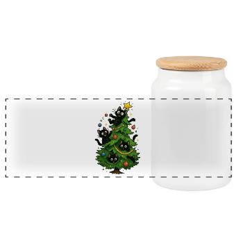 Sapin de Noël Chats Noël - Boîte à biscuits avec couvercle en bois - blanc - Devant