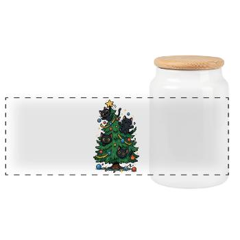 Weihnachtsbaum mit Katzen - Panorama Keksdose mit Holzdeckel - Weiß - Vorne