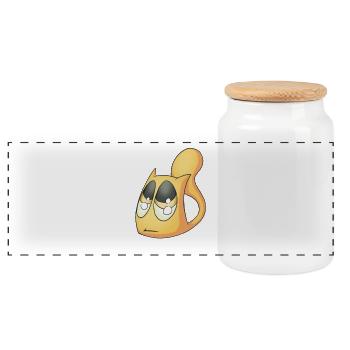 Sad Cat - Panoramic Cookie Jar with Wooden Lid - white - Front