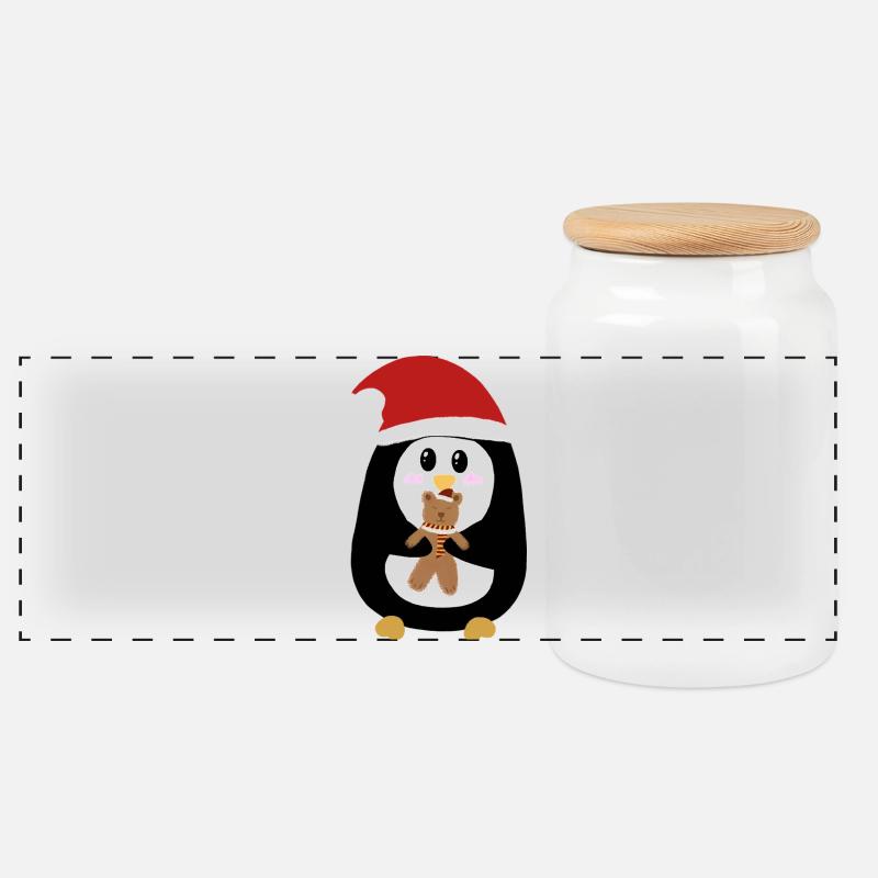 Der kleine Weihnachtspinguin - Panorama Keksdose mit Holzdeckel - Weiß