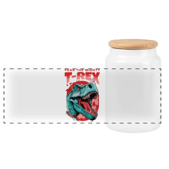 T-Rex Dinosaur Dino Tyrannosaurus Rex - Panoramic Cookie Jar with Wooden Lid - white - Front