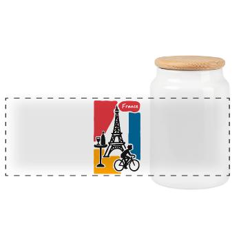 France Grafik: Eiffelturm und Fahrrad - Panorama Keksdose mit Holzdeckel - Weiß - Vorne