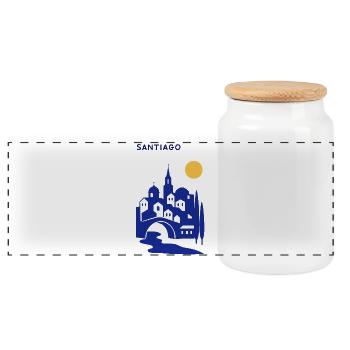 Santiago Silhouette am Abend - Panorama Keksdose mit Holzdeckel - Weiß - Vorne