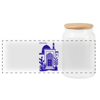 Uzbekistan Architektur Blau Silhouette - Panorama Keksdose mit Holzdeckel - Weiß - Vorne