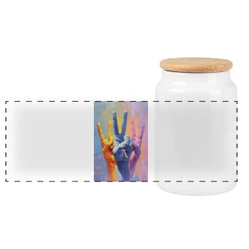 Portrait de main du signe de paix arc-en-ciel - Boîte à biscuits avec couvercle en bois - blanc - Devant