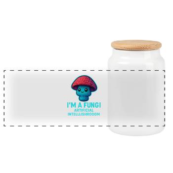 Artificial Mushroom Friend Fungi AI - Panoramic Cookie Jar with Wooden Lid - white - Front