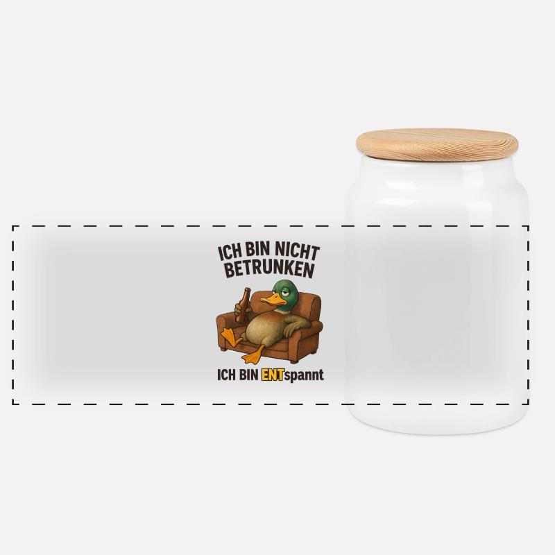 I'm not drunk RELAXED - Panoramic Cookie Jar with Wooden Lid - white