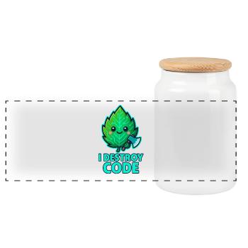 Green Leaf Code Warrior - Panoramic Cookie Jar with Wooden Lid - white - Front