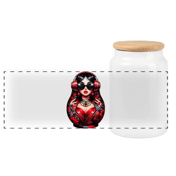 Russian Matryoshka Music Russia Russian - Panoramic Cookie Jar with Wooden Lid - white - Front