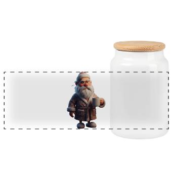 Grumpy Winter Grandpa with Coffee Mug Santa - Panoramic Cookie Jar with Wooden Lid - white - Front