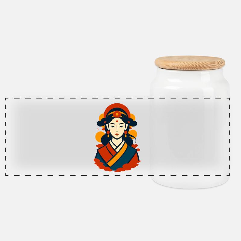 Style Impératrice Orange Rouge - Boîte à biscuits avec couvercle en bois - blanc