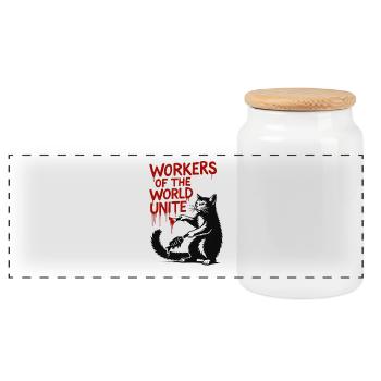 Cat and red typography - Panoramic Cookie Jar with Wooden Lid - white - Front