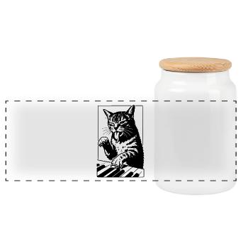 Chat noir et blanc au piano - Boîte à biscuits avec couvercle en bois - blanc - Devant