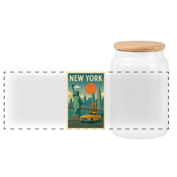 New York Retro City Reiseplakat - Panorama Keksdose mit Holzdeckel - Weiß - Vorne