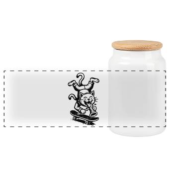 Cats Banksy-Style Street Art - Panoramic Cookie Jar with Wooden Lid - white - Front