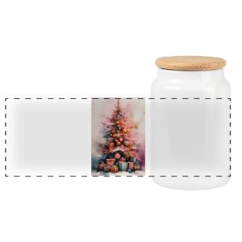 Pastellfarbener Aquarell-Weihnachtsbaum - Panorama Keksdose mit Holzdeckel - Weiß - Vorne