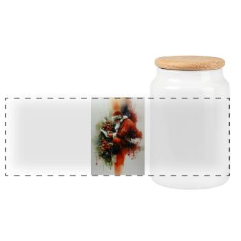 Watercolor Santa Reading Letter - Panoramic Cookie Jar with Wooden Lid - white - Front