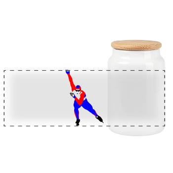 speed skating - Panoramic Cookie Jar with Wooden Lid - white - Front