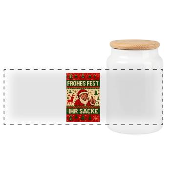 Merry Christmas, you sacks Ugly Christmas - Panoramic Cookie Jar with Wooden Lid - white - Front