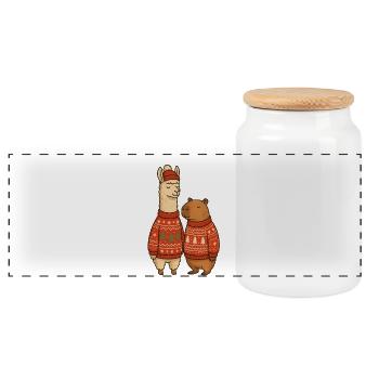 Lama und Cabibara Weihnachtspullover Duo - Panorama Keksdose mit Holzdeckel - Weiß - Vorne