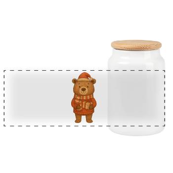 Niedlicher Weihnachtsbär mit Geschenk - Panorama Keksdose mit Holzdeckel - Weiß - Vorne