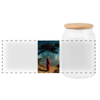 Red Robe Seer Over Neon City Ridge - Panoramic Cookie Jar with Wooden Lid - white - Front