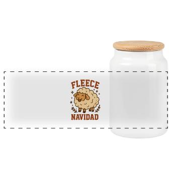 Fleece Navidad Schäfchen - Panorama Keksdose mit Holzdeckel - Weiß - Vorne