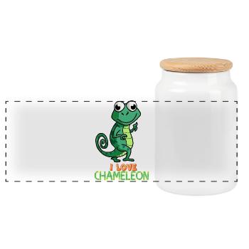 J’adore caméléon, lézard mignon, reptile animal de compagnie - Boîte à biscuits avec couvercle en bois - blanc - Devant