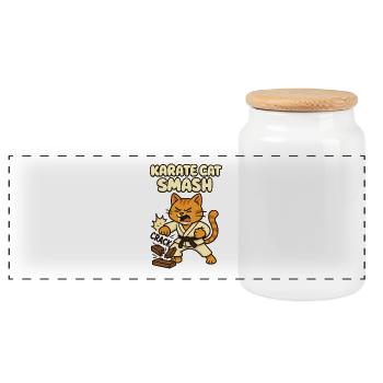 Karate Cat Smash - Boîte à biscuits avec couvercle en bois - blanc - Devant