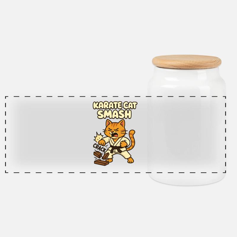 Karate Cat Smash - Boîte à biscuits avec couvercle en bois - blanc