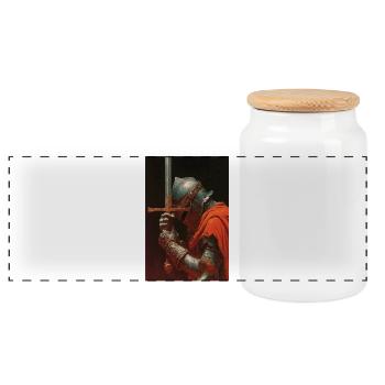 Chevalier médiéval avec épée - Boîte à biscuits avec couvercle en bois - blanc - Devant