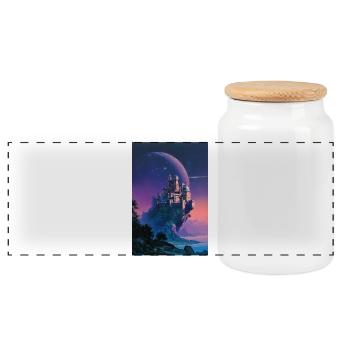 Château au clair de lune au-dessus de l’île Nebula - Boîte à biscuits avec couvercle en bois - blanc - Devant