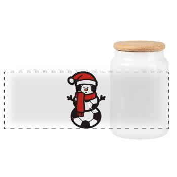 Soccer Snowman Christmas Sports - Panoramic Cookie Jar with Wooden Lid - white - Front