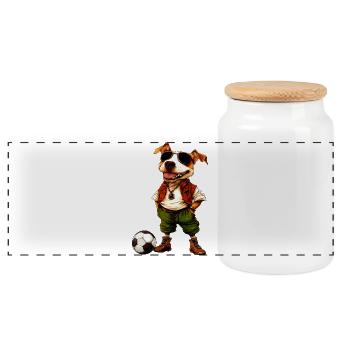 Football pour chiens - Boîte à biscuits avec couvercle en bois - blanc - Devant