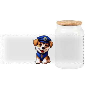 Dog Policeman - Panoramic Cookie Jar with Wooden Lid - white - Front