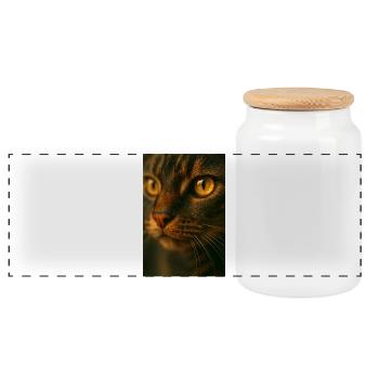 Yeux de chat fermés - Boîte à biscuits avec couvercle en bois - blanc - Devant