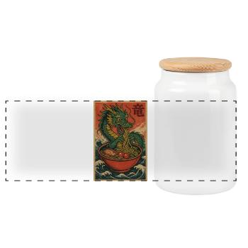 Nouilles dragon dans un bois ondulé - Boîte à biscuits avec couvercle en bois - blanc - Devant