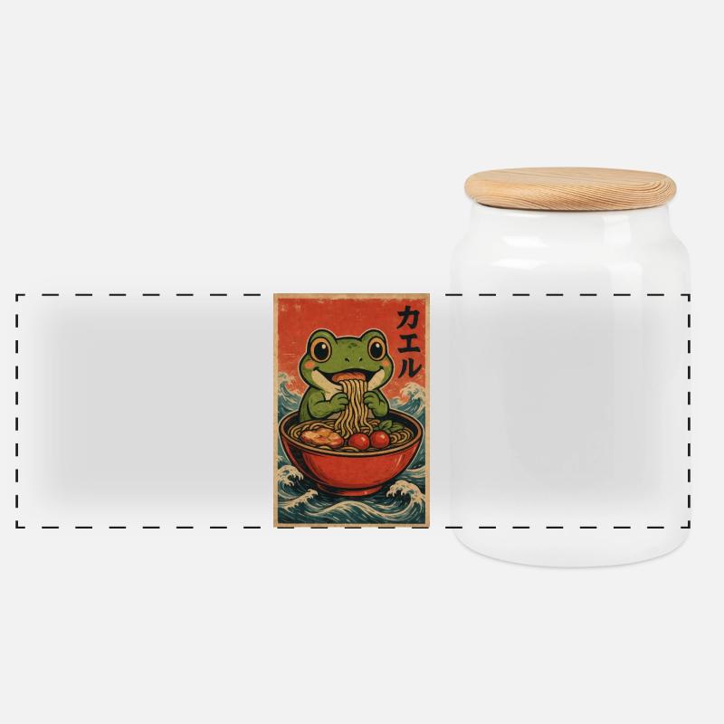 Frosch-Ramen Retro-Poster - Panorama Keksdose mit Holzdeckel - Weiß