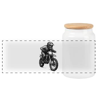 Motocross Rider Illustration - Panorama Keksdose mit Holzdeckel - Weiß - Vorne