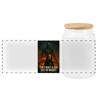 Dieu de l’argent – Pouvoir et Cupidité - Boîte à biscuits avec couvercle en bois - blanc - Devant