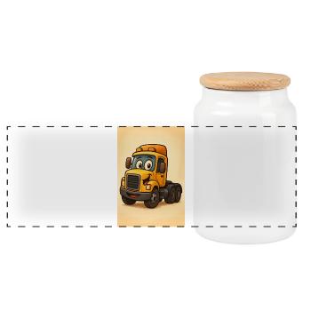 Happy truck dans un style rétro - Boîte à biscuits avec couvercle en bois - blanc - Devant