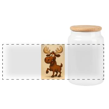Happy Moose in Caricature Style - Panoramic Cookie Jar with Wooden Lid - white - Front