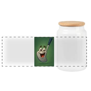 Happy Golf Club with Face - Panoramic Cookie Jar with Wooden Lid - white - Front