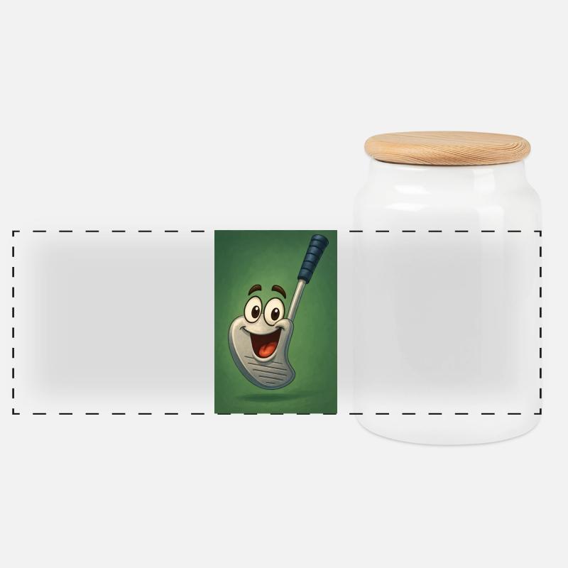 Club de golf heureux avec visage - Boîte à biscuits avec couvercle en bois - blanc
