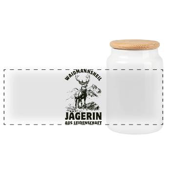 Waidmannsheil - Passionate hunter - Panoramic Cookie Jar with Wooden Lid - white - Front