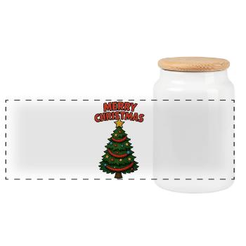 Merry Christmas Comicbaum - Panorama Keksdose mit Holzdeckel - Weiß - Vorne